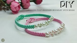 DIY Square Knot Macrame Bracelet With Beads | Macrame Bracelet Tutorial