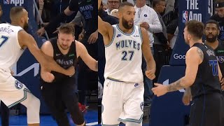 Luka Doncic wasn’t happy an has words for Rudy Gobert after Rudy punched him 👀