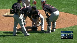 CLE@SF: Logan forced to leave the game in the 8th