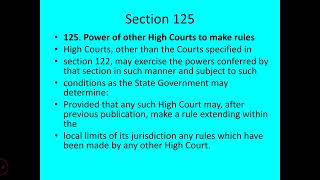 Section 124 Rule Committee to report to HC \u0026 125-Power of Other HC to make RULES under CPC,1908