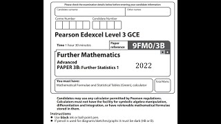 Further Statistics 1 (FS1) 2022 Pearson Edexcel A level further maths