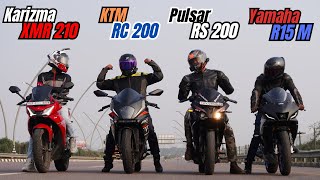 RS200 vs R15M vs RC200 vs Karizma XMR 210 Drag Race