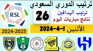 ترتيب الدوري السعودي و ترتيب الهدافين و نتائج مباريات الجولة 26 اليوم الاثنين 1-4-2024