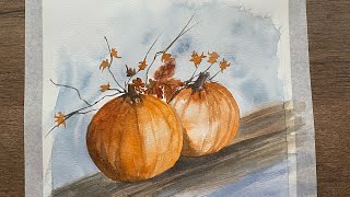 pumpkins in the watercolor! learn to paint along with the tutorial!#watercolorpainting #painting