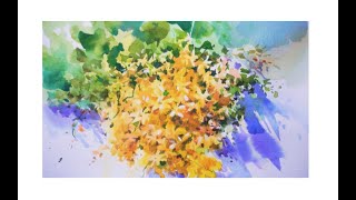 노랑꽃 수채화, Yellow flowers with watercolor ,水彩画,Acuarela