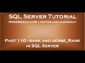 Rank and Dense Rank in SQL Server