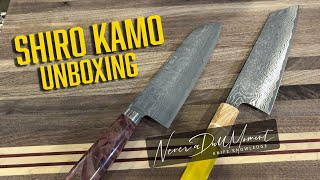 Shiro Kamo Unboxing - SG2 Black Damascus Santoku 170mm