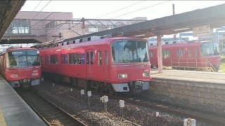 名鉄3100系3117F＋3700系3701F準急新可児行き大江駅発車（2023年9月13日撮影）