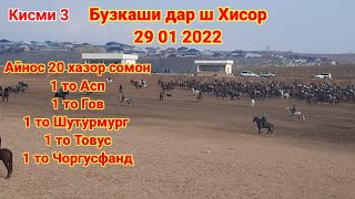 Бузкаши дар ш Хисор 29 01 2022 Айнос 20 хазор сомон 1 Асп 1 Гов 1чоргусфанд 1 шутурмург --Бахтовар ч