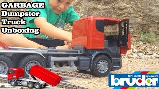 GARBAGE TRUCK Videos For Children l BRUDER SCANIA-R-Series Tipping DUMPSTER Truck Unboxing