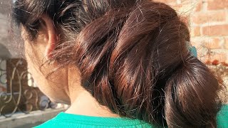 Big hair bun | pulling long hair braid |static electricity pulling my braid | all in one hair video