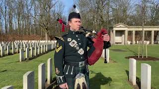 Nils Bosshammer plays bagpipes at Rheinberg war cemetery - Scottish Soldier; The Battle’s O’er