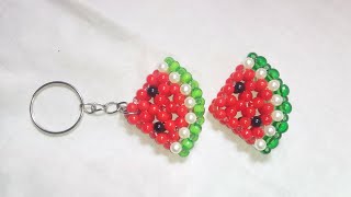 পুতির দিয়ে তরমুজের চাবির রিং তৈরি/ How to make a Beaded keyring/ তরমুজের ফালি/পুতির কাজ