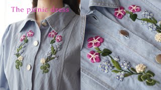 SUB) 무료도안, 피크닉이 생각나는 꽃자수 원피스 만들기🌺 The dress with flower embroidery