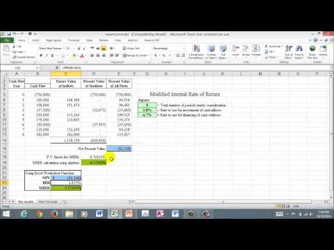 Excel Spreadsheet for MIRR, IRR and NPV Excel Spreadsheet for MIRR, IRR and NPV