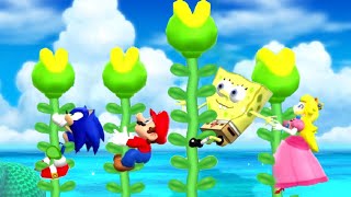 Mario Party 9 Minigames - SpongeBob vs Mario vs Sonic vs Peach