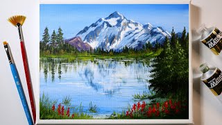 Mountain Acrylic Painting Step by Step / Beginner Painting Tutorial / Relaxing Painting