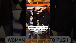 Unhinged Woman Attempts to Push Stranger Onto Train Tracks😳