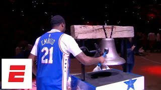 Meek Mill chats with Eagles owner, rings bell wearing Joel Embiid jersey at 76ers-Heat game | ESPN