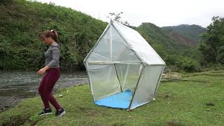 Building transparent survival shelter! Solo bushcraft & camping | Survival alone #52