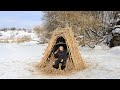 Winter Bushcraft Camping, Catch and Cook, Ice Fishing, Reed Shelter