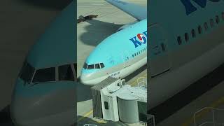 B777 항공기 앞쪽 문 주위에 남아있는 탑승교 부착 되었을때 남은 고무자국