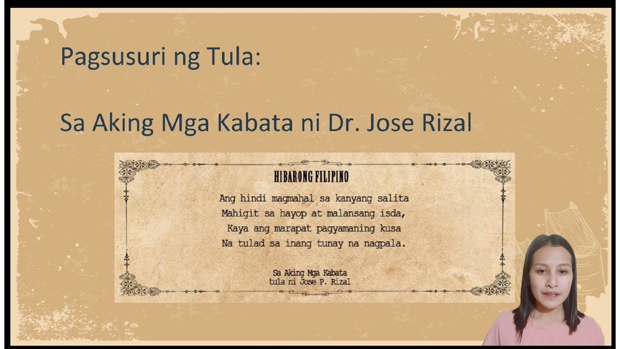 Pagsusuri Ng Tula- Sa Aking Mga Kabata Ni Dr. Jose Rizal - YouTube