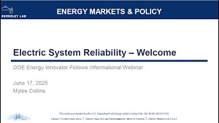 Information Webinar on Electric System Reliability