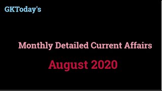 August 2020 | Full Month Current Affairs | Current Affairs in English