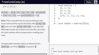 Access multi-dimensional array with indexes - Freecodecamp.org | Video 43 | Basic JavaScript
