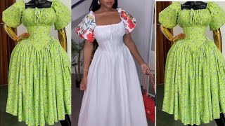 How to cut and sew a milkmaid dress with a basque waistline/ Cutting and Stitching