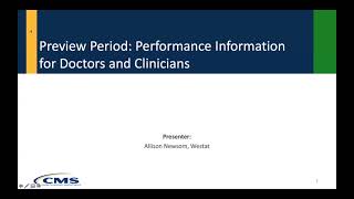 Preview Period: 2019 Performance Information for Doctors and Clinicians