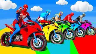 الأبطال الخارقين على القضبان دوامة قمع جسر 🚴‍♂️ SPIDER MAN!on Motorcycle in Spiral Bridge Stunt Rid