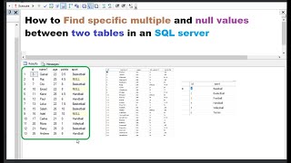 How to query to find specific multiple and null values between two tables in an SQL server