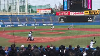 【明治神宮大会 国士舘VS札幌大谷】国士舘ピッチャー白州くん札幌大谷4番西原くんをセカンドゴロに （2018/11/11）