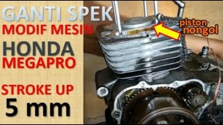 CARA Aman Ganti Spek modifikasi mesin Honda Megapro Primus stroke up 5 mm pakai blok silinder tiger