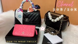 Chanel Unboxing 20B \u0026 20K | Small Leather Goods| Slim CC bandeau| How to wrap twilly