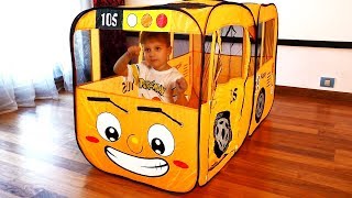 Roma and Diana Pretend play with School Bus Tent Roma and Diana Pretend play with School Bus Tent