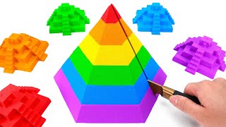 Satisfying Video l DIY How to make Rainbow Kinetic Sand Pyramid Cake l Kinetic Sand Cutting ASMR