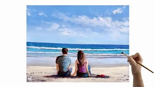 Couple on the beach painting - Valentine's day painting for beginners -Acrylic painting tutorial