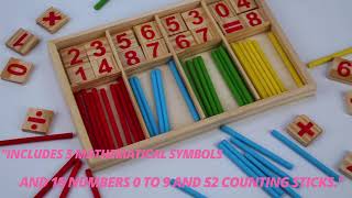 Yo!Wow Counting Stick Calculation Math Educational Toy, Wooden Number Cards and Counting Rods Box