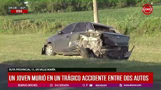 Un jóven murió en un trágico accidente entre dos autos en Valle María