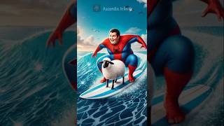 Spidey Surfing with the Sheep 🏄‍♂️🐑 #marvel #spiderman #surfing #avengers #sheep