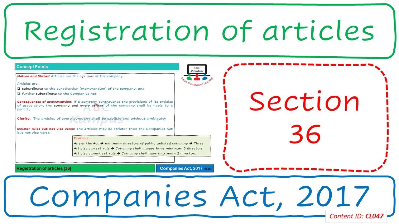 Section 36 Registration Of Articles | Companies Act, 2017 (CL047) - YouTube