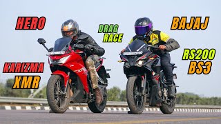 Bajaj Pulsar RS200 BS3 vs Hero Karizma XMR 210  Drag Race