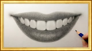 How to draw a realistic smile Lips👄 with Teeth, pencil sketch