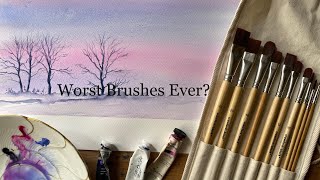 Are These The WORST BRUSHES Ever? Winter Trees Watercolor Landscape Painting, Watercolour Tutorial