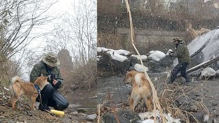 柴犬ポン太の大冒険！！冬の渓流釣りに挑戦