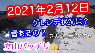 2021年2月12日のゲレンデ状況　ブナヒエ地面さんこんにちわ🌷立山まだまだあります☃️