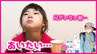 【兄妹愛】お兄ちゃんに会いたい…。4歳の妹が新1年生のお兄ちゃんがいなくて泣いちゃった朝に涙の一言…😭【育児日記 小学校 初登校】